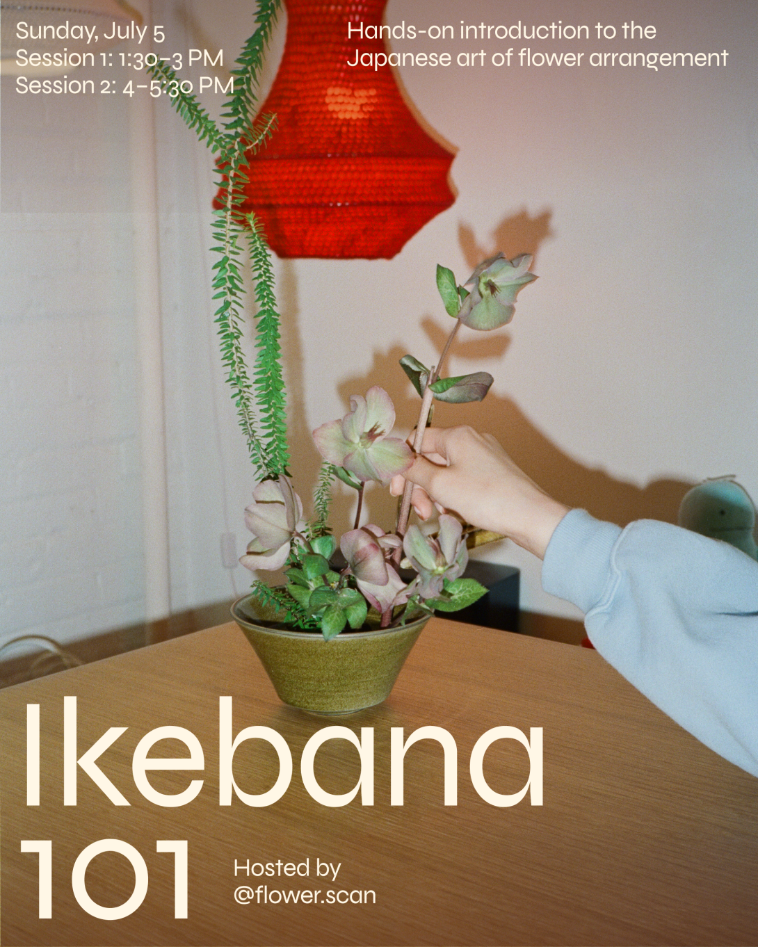 Ikebana 101 workshop at Again Again, July 5